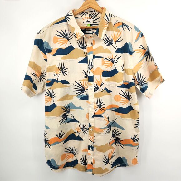 Quiksilver Shirt Men XL Button Up Floral Print Short Sleeve Cotton Casual - Picture 1 of 11